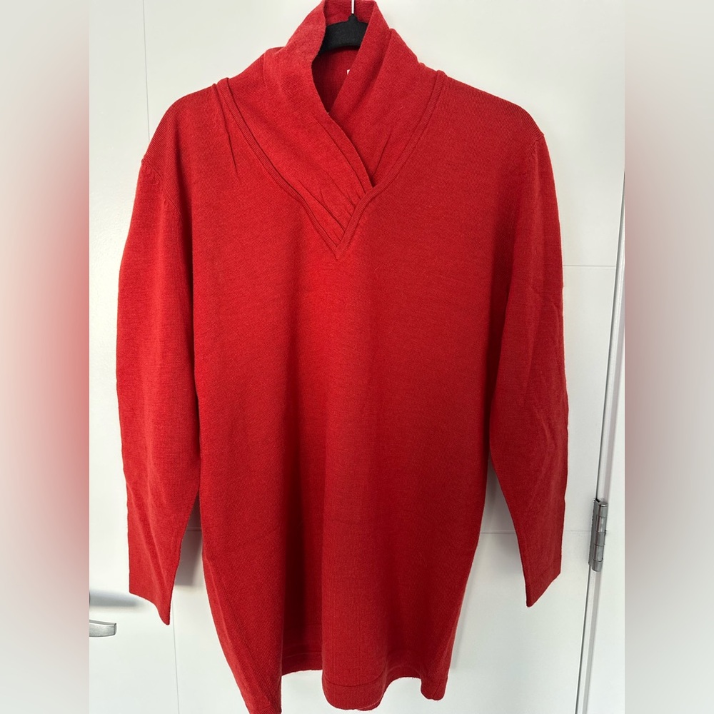 Rare Vintage Ports International Red Virgin Wool Sweater Shawl Collar Size S